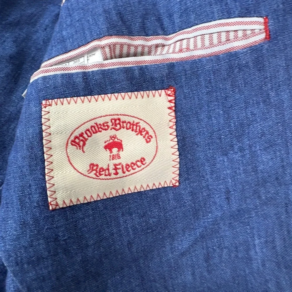 Brooks Brothers Red Fleece Linen Sport Coat Blazer Mens 36S Blue 2-Button Preppy